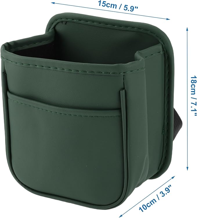 Car Trash Can Portable and Hanging 5.9" Length 3.9" Width 7.1" Height Trash Bin Faux Leather Green 1 Pcs