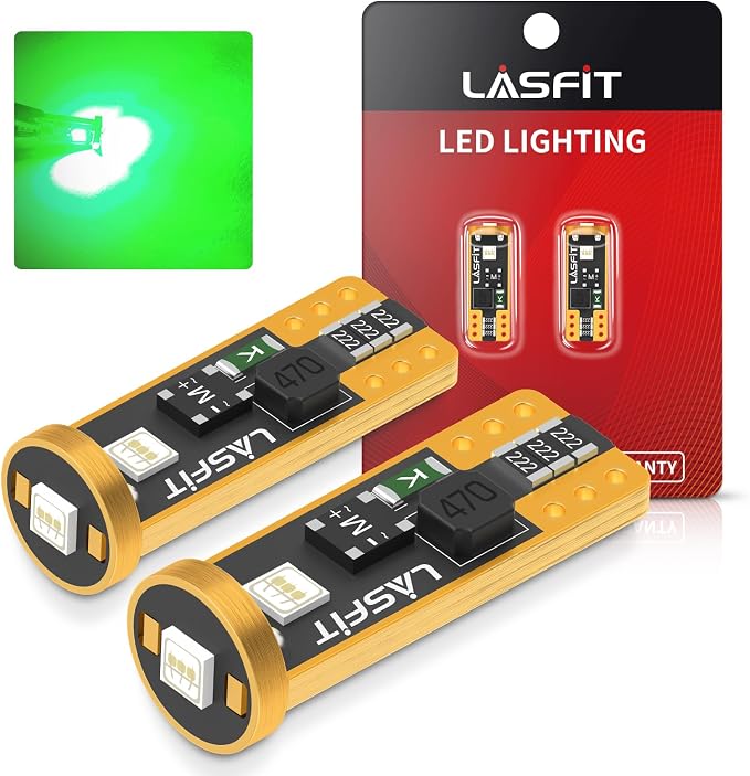 LASFIT 194 168 T10 192 2825 W5W LED Bulb Canbus Error Free, Non-Polarity 400LM Extremely Bright for Dome Map Courtesy Door Trunk Cargo Lights, 12-24V, Bright Green (2-Pcs)