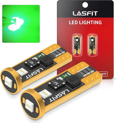 LASFIT 194 168 T10 192 2825 W5W LED Bulb Canbus Error Free, Non-Polarity 400LM Extremely Bright for Dome Map Courtesy Door Trunk Cargo Lights, 12-24V, Bright Green (2-Pcs)