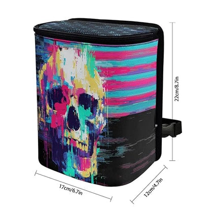 Talayituse Paint Splatter Skull Print Car Trash Bin, Large Size Auto Trash Can Adjustable Portable Garbage Can with Lid, Vehicle Hanging Bag for Headrest Front Back Seat