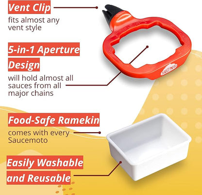 Saucemoto Dip Clip | an in-car Sauce Holder for Ketchup and Dipping sauces. As seen on Shark Tank (6 Pack Assortment, Black, Red, Gray)