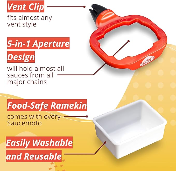 Saucemoto Dip Clip | An in-car sauce holder for ketchup and dipping sauces. As seen on Shark Tank (2 Pack, Black)
