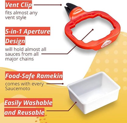 Saucemoto Dip Clip | An in-car sauce holder for ketchup and dipping sauces. As seen on Shark Tank (2 Pack, Black)