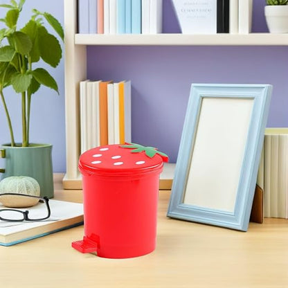 Toddmomy 1PCS Mini Desktop Trash Can with Swing Lid,Cute Strawberry Rubbish Bin Tiny Trash Can Countertop Garbage Can for Desk Car Office Kitchen,Red