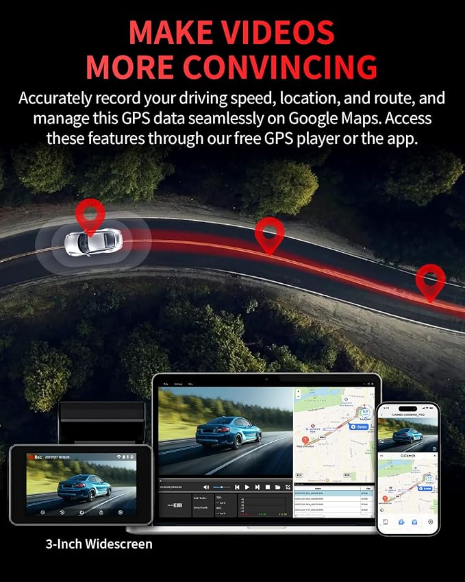 Dash Cam Front and Rear, 4K Full HD Dual Dash Camera for Cars, Built-in Memory Card Monitoring, 64GB Card, 5G WiFi GPS, Car Camera with 3" IPS Screen, 2160P Night Vision, 24H Parking Monitor