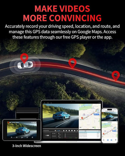 Dash Cam Front and Rear, 4K Full HD Dual Dash Camera for Cars, Built-in Memory Card Monitoring, 64GB Card, 5G WiFi GPS, Car Camera with 3" IPS Screen, 2160P Night Vision, 24H Parking Monitor