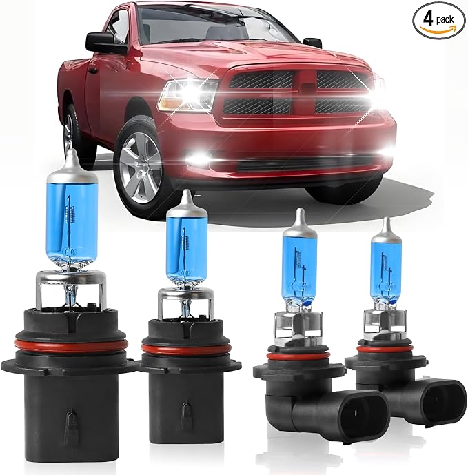 Fit for 2003 2004 2005 Dodge Ram 1500 2500 3500 High Performance Halogen Headlight Bulbs,9007 High Low Beam +9145 Foglamp Replacement Bulbs Kit, Plug and Play,Pack of 4