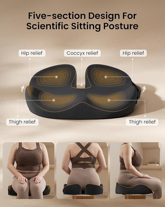 ProtoArc Extra Large Seat Cushion for Tailbone Pain Relief, Seat Cushions for Office Chairs, Extra Cover, Ergonomic Memory Foam Desk Chair Cushion for Sciatica Pain Relief, Car Seat Cushion - Black