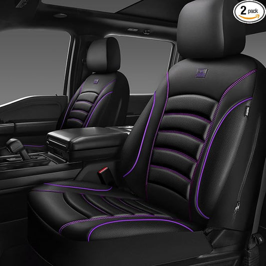 CAR PASS 3D Foam PU Leather Car Seat Covers, Universal Seat Covers Front 2 for Trucks SUV Sedan Automotive Seat Covers Armrest Airbag Compatible Waterproof Comfortable Faux Nappa Leather Black Purple