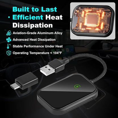 Wireless CarPlay Adapter for iPhone, Apple CarPlay Wireless Adapter USB-C, Bluetooth Connection, Auto-Switch for Multiple iPhones, Fast & Stable, iOS 10+ (Stealth Black)
