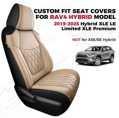 FREESOO Custom Seat Covers for Toyota RAV4 2019 2020 2021 2022 2023 2024 2025 Hybrid XLE LE Limited XLE Premium, RAV4 Leather Car Seat Covers Interior, RAV 4 SUV Accessories Full Set, BlackBeige