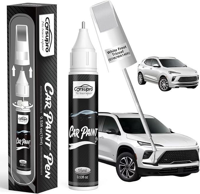 White Frost Tricoat(G1W/WA140X) for Buick Touch Up Paint Pen, 2 in 1 Car Scratch Remover with Pen Tip and Brush, Precise Color Match for Car Paint Scratch Repair, Quickly and Easily Fix Chips and Nicks