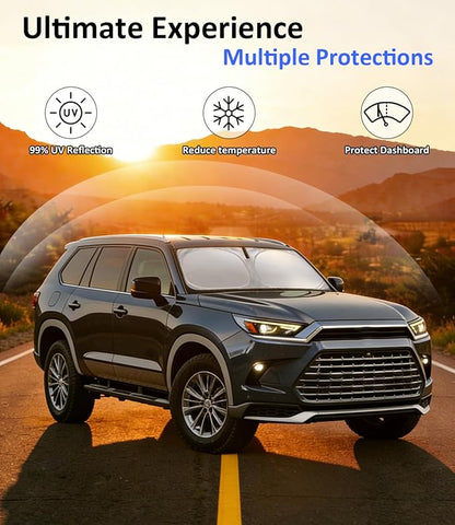 Windshield Sun Shade for 2024-2026 Toyota Grand Highlander, Car Front Window Shade & Heat Shield Accessories | 240T Sunshade Sun Visor Protector Blocks UV Rays & Keeps Car Cooler