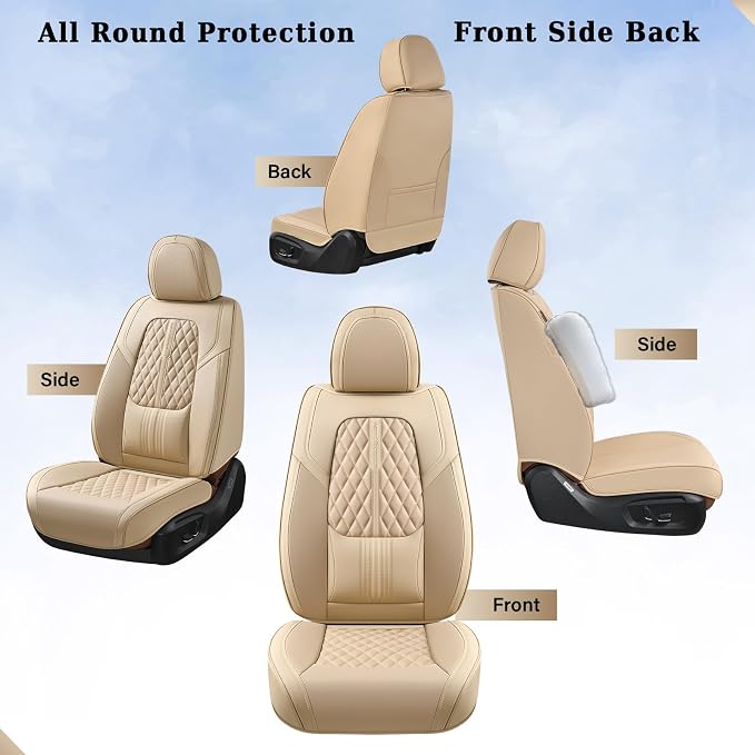 Coverado Seat Covers, Car Front Seat Covers with Backrest, Nappa Leather Car Seat Protectors,Waterproof &Breathable,Anti-Slip Automotive Seat Cushion, Universal Fit for Most Vehicles,2Pcs Beige