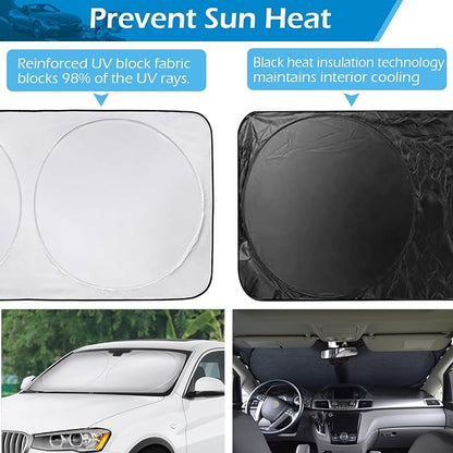 IC ICLOVER Car Windshield Sun Shade, 210T Ployester Foldable Front Window Sun Visor Protector Sun Protection Shield, Blocks Heat and UV Rays, Keep Your Car Cool, Fits SUV, Van, MPV, Trucks (X-Large)