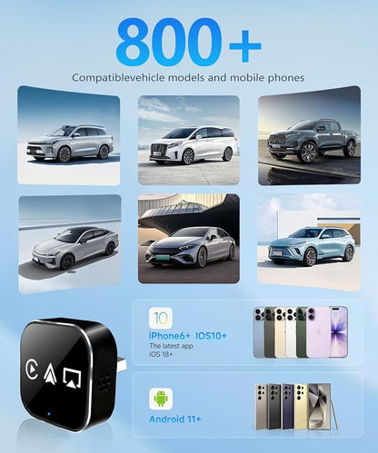 VQU 3 in 1 Mini Wireless Carplay Adapter for Phones, Carplay/Android Auto for Adapter, Bluetooth 5.0,Plug & Play,USB/Type-C Connection,iOS10+ / Android 11 (Black)