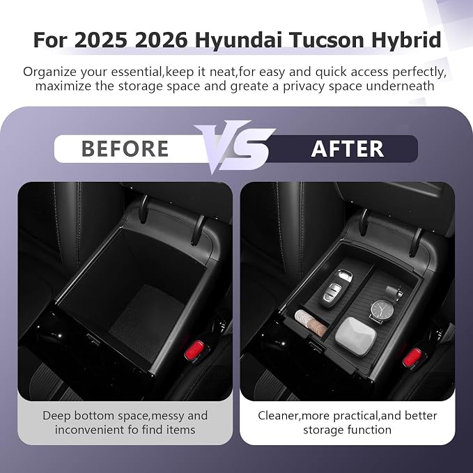 Center Console Organizer Compatible with 2025 2026 Hyundai Tucson Limited Hybrid/Tucson Plug-in Hybrid Accessories Storage Box Compartment Tray - ONLY Fit with Electronic Shift 2-Pack[NOT FOR SE/SEL]