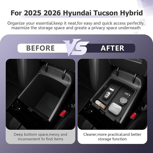 Center Console Organizer Compatible with 2025 2026 Hyundai Tucson Limited Hybrid/Tucson Plug-in Hybrid Accessories Storage Box Compartment Tray - ONLY Fit with Electronic Shift 2-Pack[NOT FOR SE/SEL]