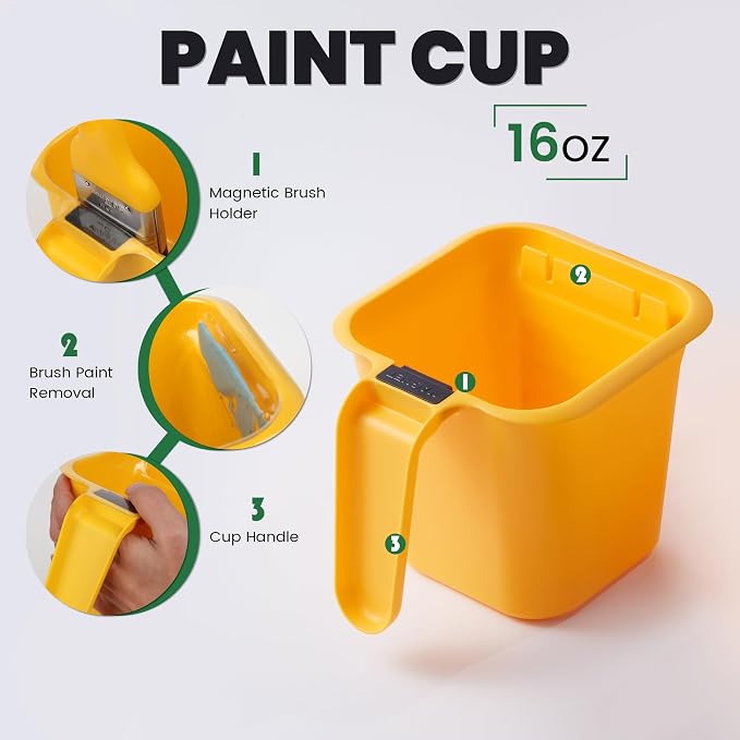 Voomey 15Pc Paint Bucket Holds 16 oz. of Paint or Stain, Paint Cup, Paint Pail Liner, Trim Painting Tool, for Finishing Work and Repairs