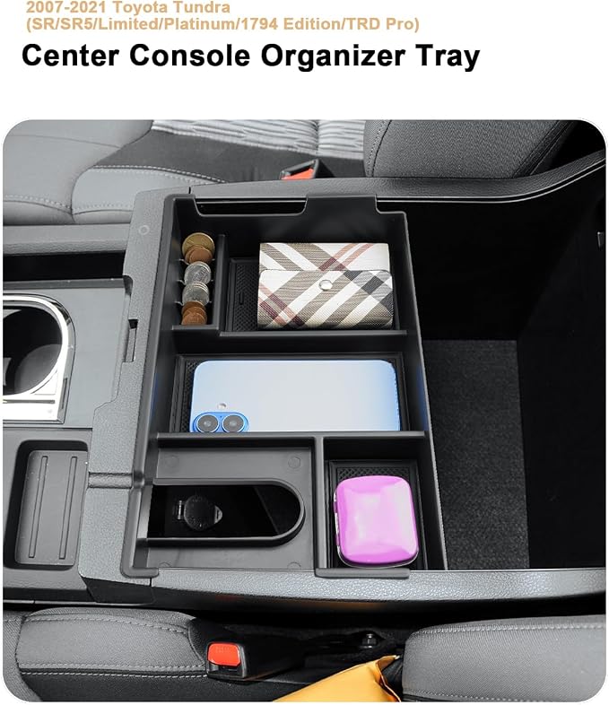 Center Console Organizer For 2007-2021 Toyota Tundra/2008-2020 Sequoia - Half Size Console Armrest Organizer Tray For Tundra 2007-2021/Sequoia 2008-2020 Accessories - Full Console w/Bucket Seats ONLY
