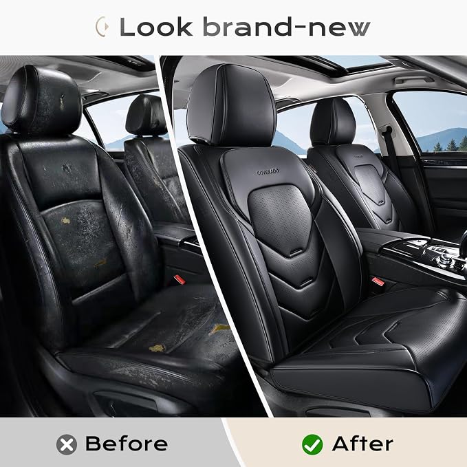 Coverado Front Seat Cover, 2 PCS Black Seat Cover for Cars, Leather Car Seat Cover, Waterproof Car Seat Protector, Automotive Seat Cover, Universal Car Seat Cushion Fit for Most Sedan SUV Truck