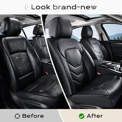 Coverado Car Seat Cover, Black Seat Covers for Cars, 5 Seat Leather Seat Covers, Waterproof Car Seat Protector, Front and Back Seat Cover, Universal Car Seat Cushion for Most Sedan SUV Truck
