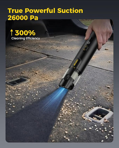 Mr.ego Car Vacuum Portable Cordless, 26000Pa High-Power Handheld Vacuum & Air Duster with Brushless Motor, Multi-Nozzles, Green LED Light & Washable Filter for Car, Home, Office Desk & Keyboards