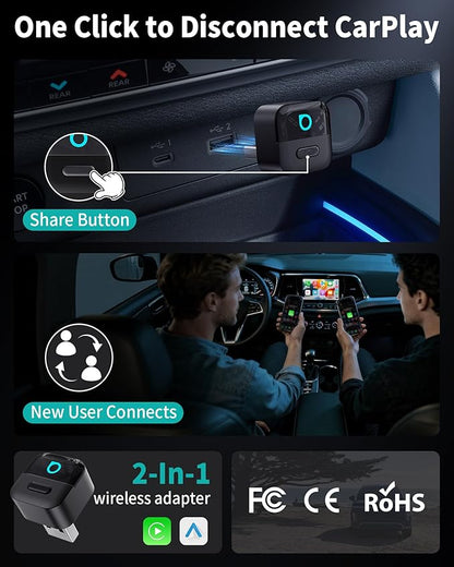 OTTOCAST Mini Pico 2-in-1 Wireless CarPlay & Android Auto Adapter 2026, Plug & Play Dongle for iPhone & Android,Auto Connect,Wi-Fi 6 & Bluetooth 5.4,One-Tap Disconnect & Easy Switch, Small & Fast