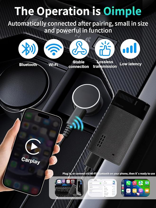 4in1 Wireless Adapter for Apple CarPlay&Andriod Auto&AirCast&MiraCast with Auto Emergency Rescue Device, Connection for Convert Wired to Wireless and Safety