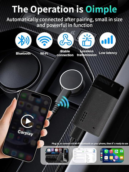 4in1 Wireless Adapter for Apple CarPlay&Andriod Auto&AirCast&MiraCast with Auto Emergency Rescue Device, Connection for Convert Wired to Wireless and Safety