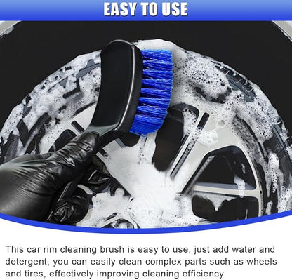 Car Wheel Brush, Stiff Bristle Short Handle Scrub Tire & Wheel Rim Brush, No-Scratch Carpet/Floor Mat Detailing Tool, Auto Interior and Exterior Cleaning Supply for Vehicle, Home (Blue)
