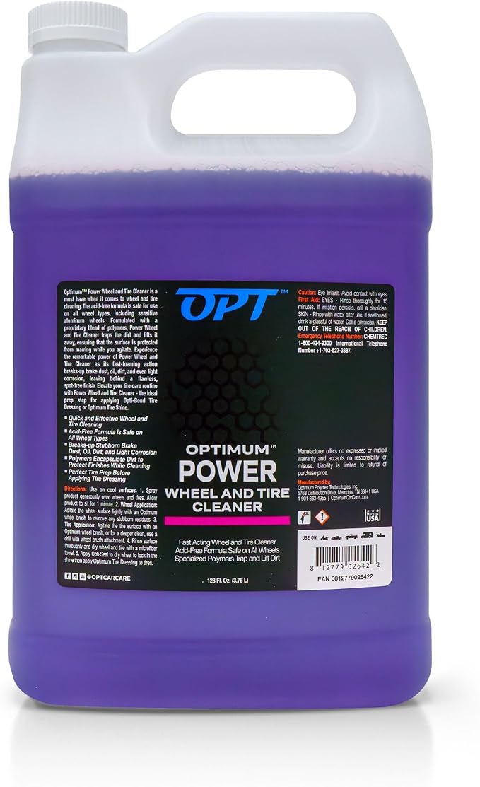 Optimum Power Wheel and Tire Cleaner - Acid-Free, Wheel Cleaning Spray Formula - Safe on All Wheel and Tire Types (1 Gallon)