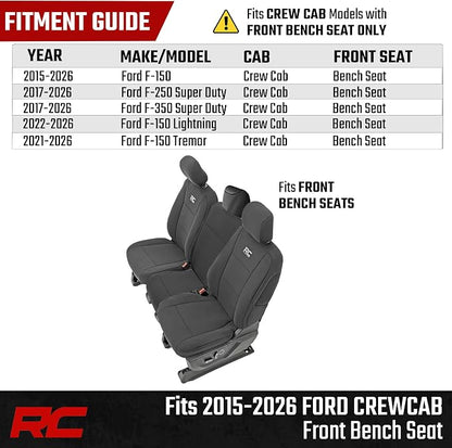 Rough Country Neoprene Front Seat Cover for Ford F-150, Lightning, F-250 & F-350 (2015-2026) Crew Cab w/Front Bench Seat