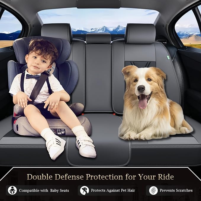FLORICH Rear Seat Covers Leather Car Seat Covers Waterproof Back Seat Cover Automotive Seat Covers Universal Seat Cushion Protector for Most Cars Trucks SUV-Gray&Black