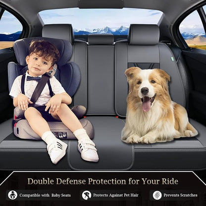 FLORICH Rear Seat Covers Leather Car Seat Covers Waterproof Back Seat Cover Automotive Seat Covers Universal Seat Cushion Protector for Most Cars Trucks SUV-Gray&Black