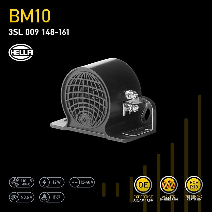 Hella Backup Alarm BX 110 DB 9V/48V with Ground Plate 009148161