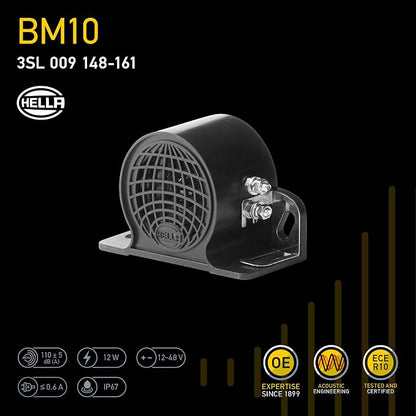 Hella Backup Alarm BX 110 DB 9V/48V with Ground Plate 009148161