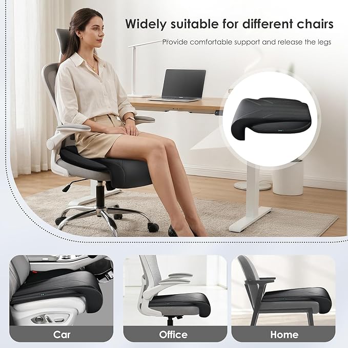 FLORICH Car Seat Extender Leg Support Cushion for Driver Seats Office Chair, Leather Memory Foam Widened seat Cushion for Long Drivers Universal Car Seat Cushion Legs Rest Pads-Dark Black
