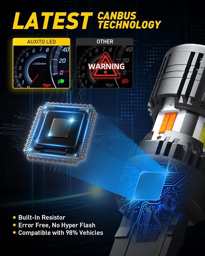 AUXITO CANBUS 7443 7444NA Switchback LED Bulbs with Built-in Resistor Anti Hyper Flash 7443A 7444NAK T20 Dual Color Amber Turn Signal Lights and White DRL/Parking Lights, Pack of 2