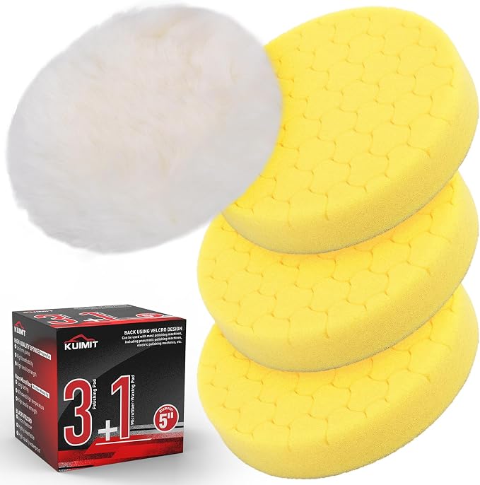 Yellow Polish Pad, 3Pcs 5.5 Inch Face for 5 Inch Buffing Polishing Pads and Woolen Pads 125mm Backing Plate Compound Buffing Sponge for Car Buffer Polisher Compounding, Polishing and Waxing