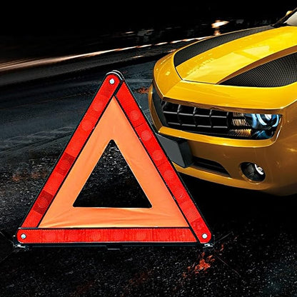 HERCHR 2 Pack Foldable Warning Reflective Triangles with Carrying Case Safety Triangles Kit Road Emergency Warning Reflector Roadside Reflective Early Board Car Stop Sign