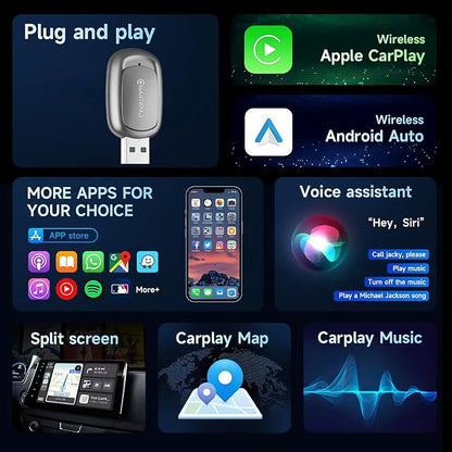 2-in-1 Wireless CarPlay Adapter & Android Auto for Apple iPhone, 2026 Upgrade Mini Bluetooth Dongle Convert Wired to Wireless, Plug & Play, USB A & Type C for 2016+ Cars, iOS 10+,Android 11+