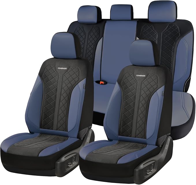 Coverado Car Seat Covers Full Set, Leather Seat Covers, Waterproof Automotive Protectors 5-Seat, Luxury Universal Fit Seat Covers for SUV, Truck, Sedan and Most Vehicles All-Weather