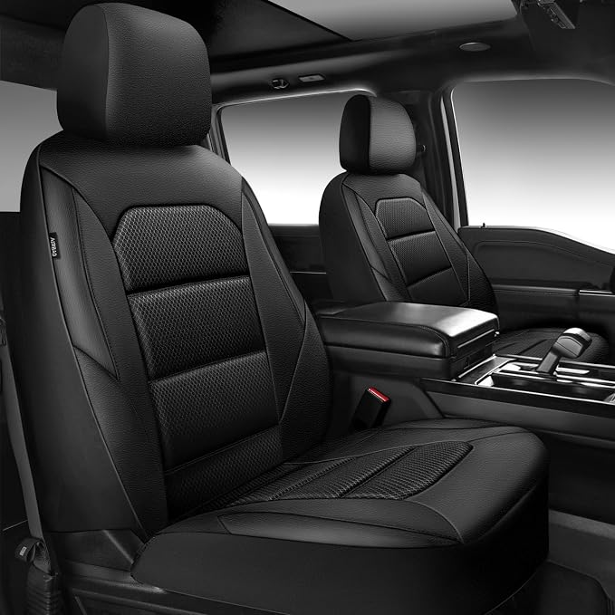 CAR PASS Memory Foam Car Seat Covers,Air Cool Mesh Thick Seat Covers Front Seats,Black Metal Film Leather Seat Cover for Car,Universal Automotive Comfort for Most Car,Truck,Airbag Compatible,All Black
