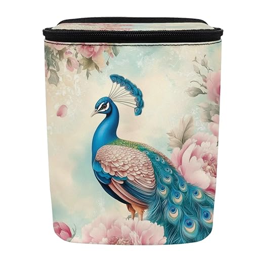 Talayituse Vintage Peacock Flower Print Car Trash Bin, Large Size Auto Trash Can Adjustable Portable Garbage Can with Lid, Vehicle Hanging Bag for Headrest Front Back Seat