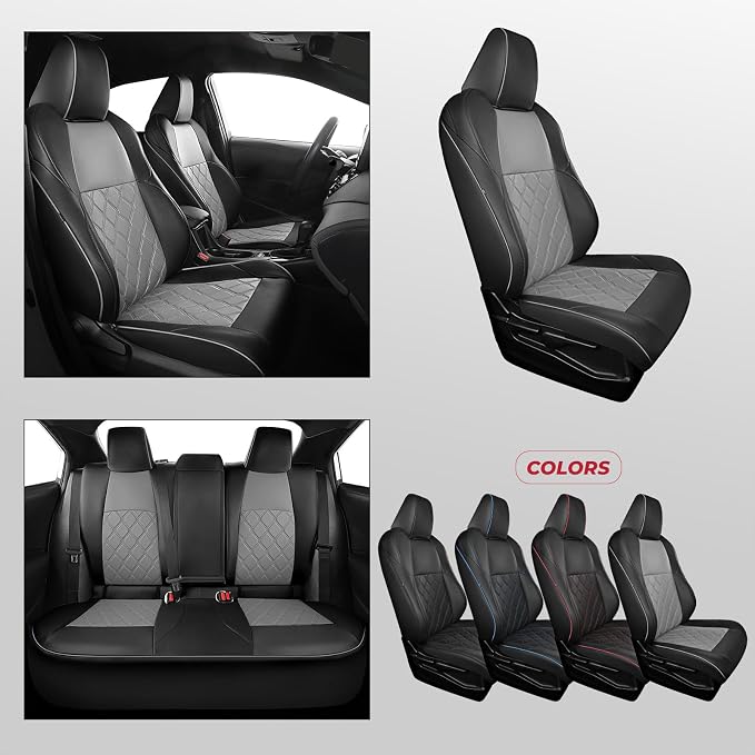 FREESOO for Toyota Corolla Seat Covers 2020-2026 SE/SE Apex Nightshade & 2023-2025 XSE & 2025 FX, Custom Car Seat Covers, Leather Car Seat Cover, Waterproof Seat Covers for Cars, Black Gray Full Set