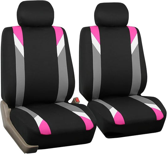 FH Group Front Set Cloth Car Seat Covers for Low Back Car Seats with Removable Headrest, Universal Fit, Airbag Compatible Seat Cover for SUV, Sedan, Van, Pink