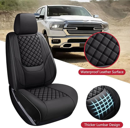 Ram Seat Covers 2009-2018 Full Set, Truck Interior Sets with Lumbar Support Custom Fit for Dodge Ram 1500/2500/3500 Crew/Quad/Mega Cab with Rear Curved Bench, Black