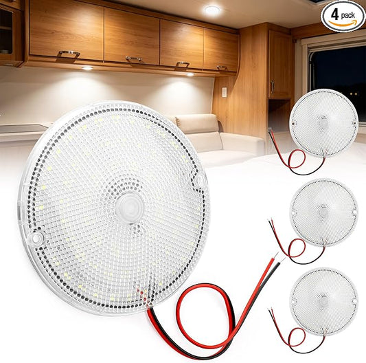 Linkstyle 12V RV Interior Lights: 4PCS LED Ceiling Dome Light, 60LEDs 1000LM Interior Lighting with Switch for Car Van Truck Auto Vehicle Boats, 8000K
