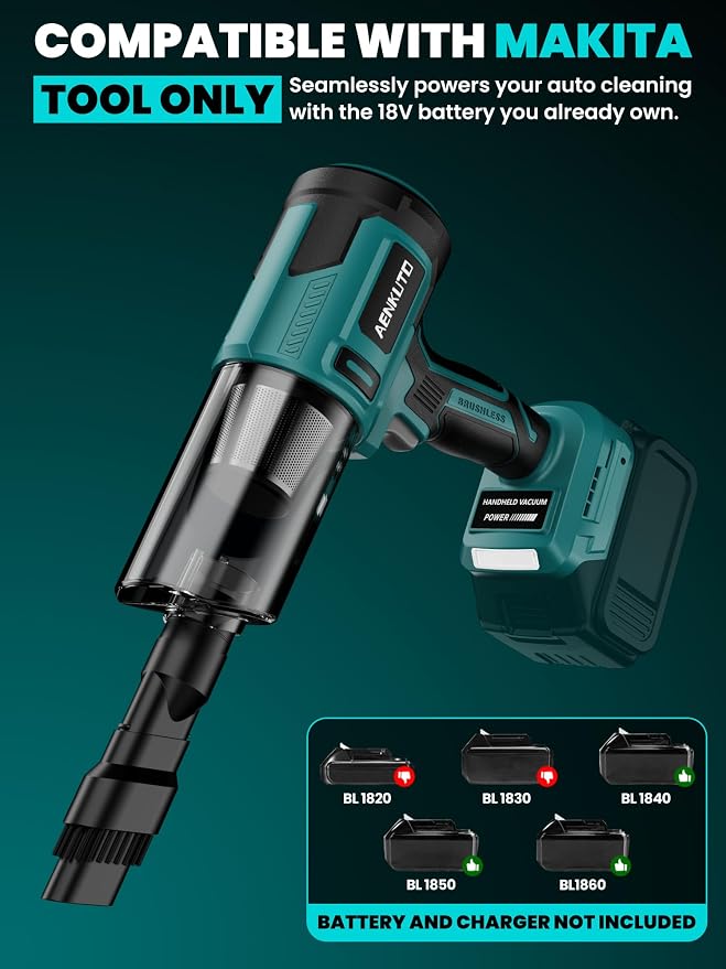 Handheld Electric Vacuum Cleaner Compatible with Makita 18V Battery, Portable Handheld Vacuum for Pet Hair & Sand, Capable of Quick Vehicle Interior & Garage Cleanup, (Battery Not Included)